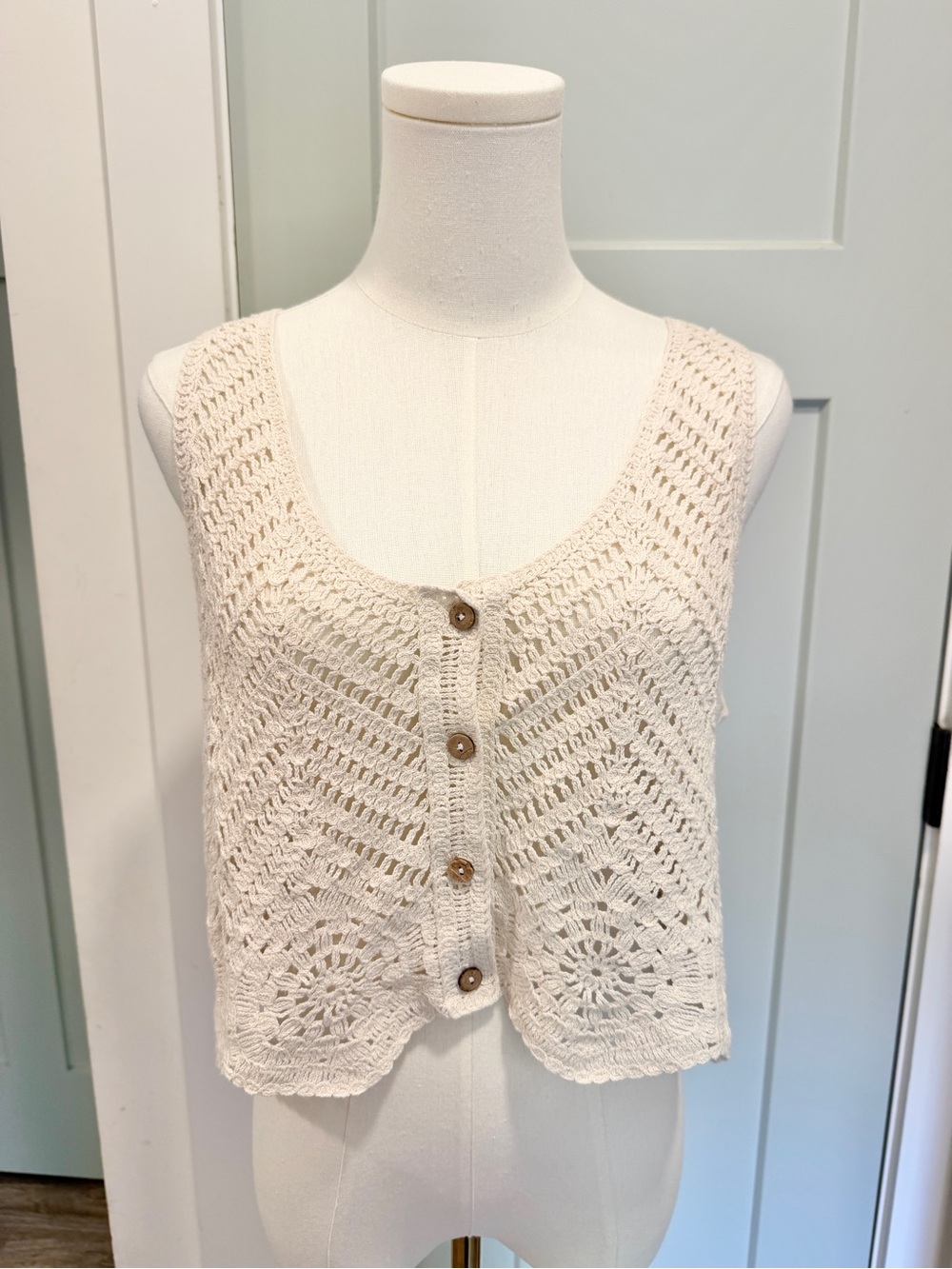 Blashe Crochet Vest Top Cotton Boho Coastal Cowgirl Festival Neutral Natural